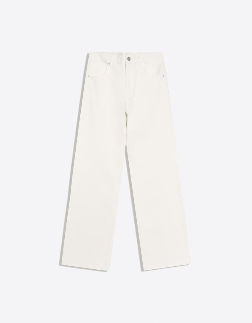 Düşük bel straight fit jean-Beyaz