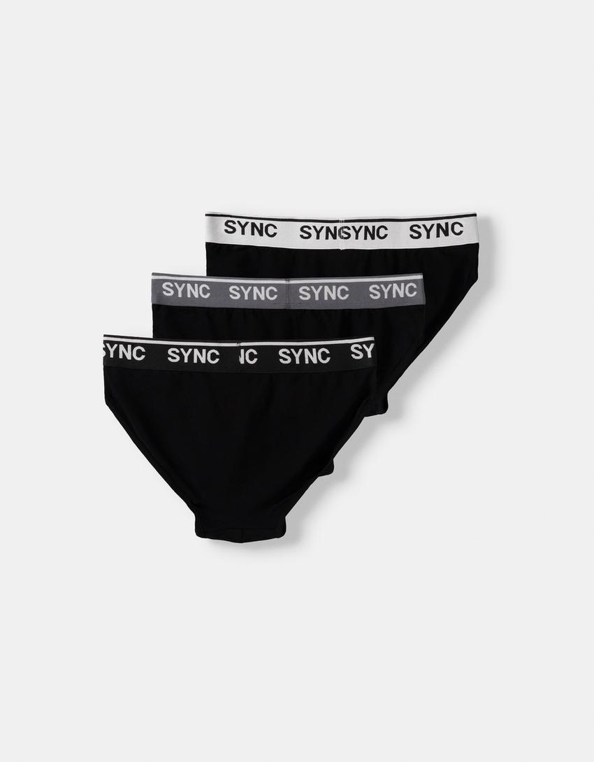 طقم من 3 ازواج بوكسرات بشريط خصر مطبوع-أسود-4