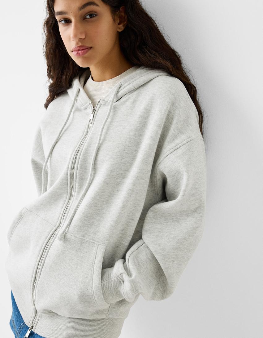 Oversize zip-up hoodie-Grey-2
