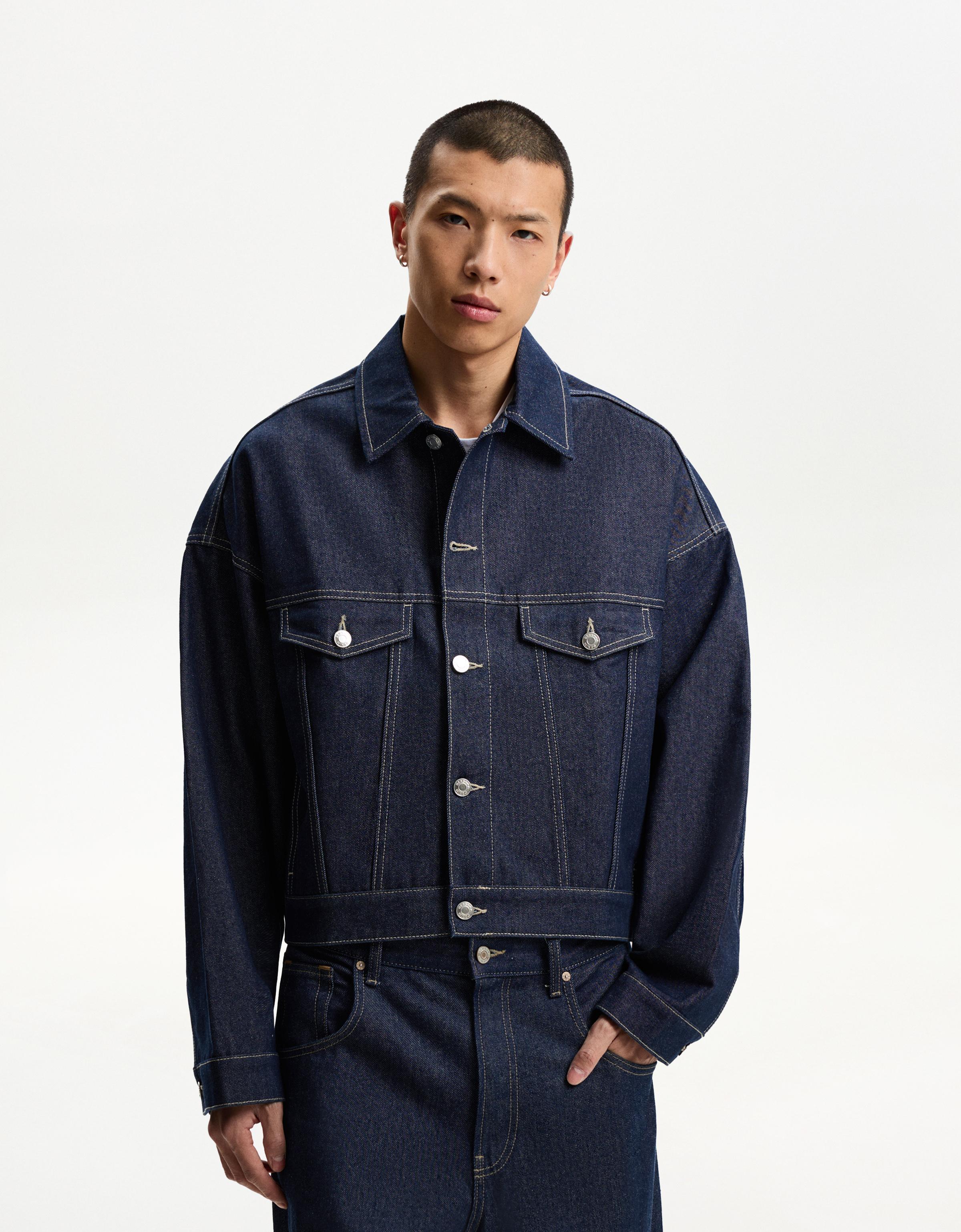 Bershka Jeansjacke Im Trucker-Stil Herren L Marinenblau