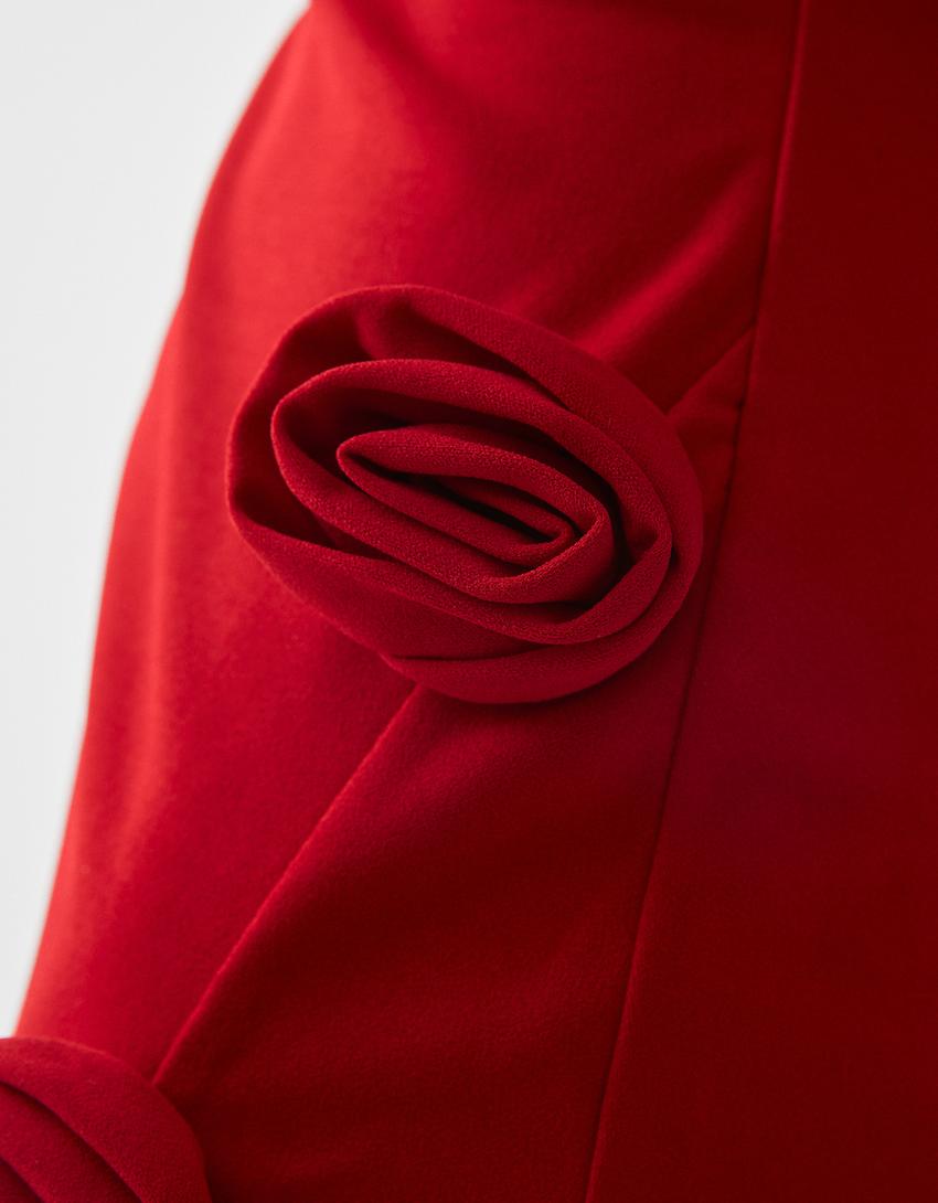 فستان شريطي متوسط الطول بتفصيل زهرة-أحمر-5