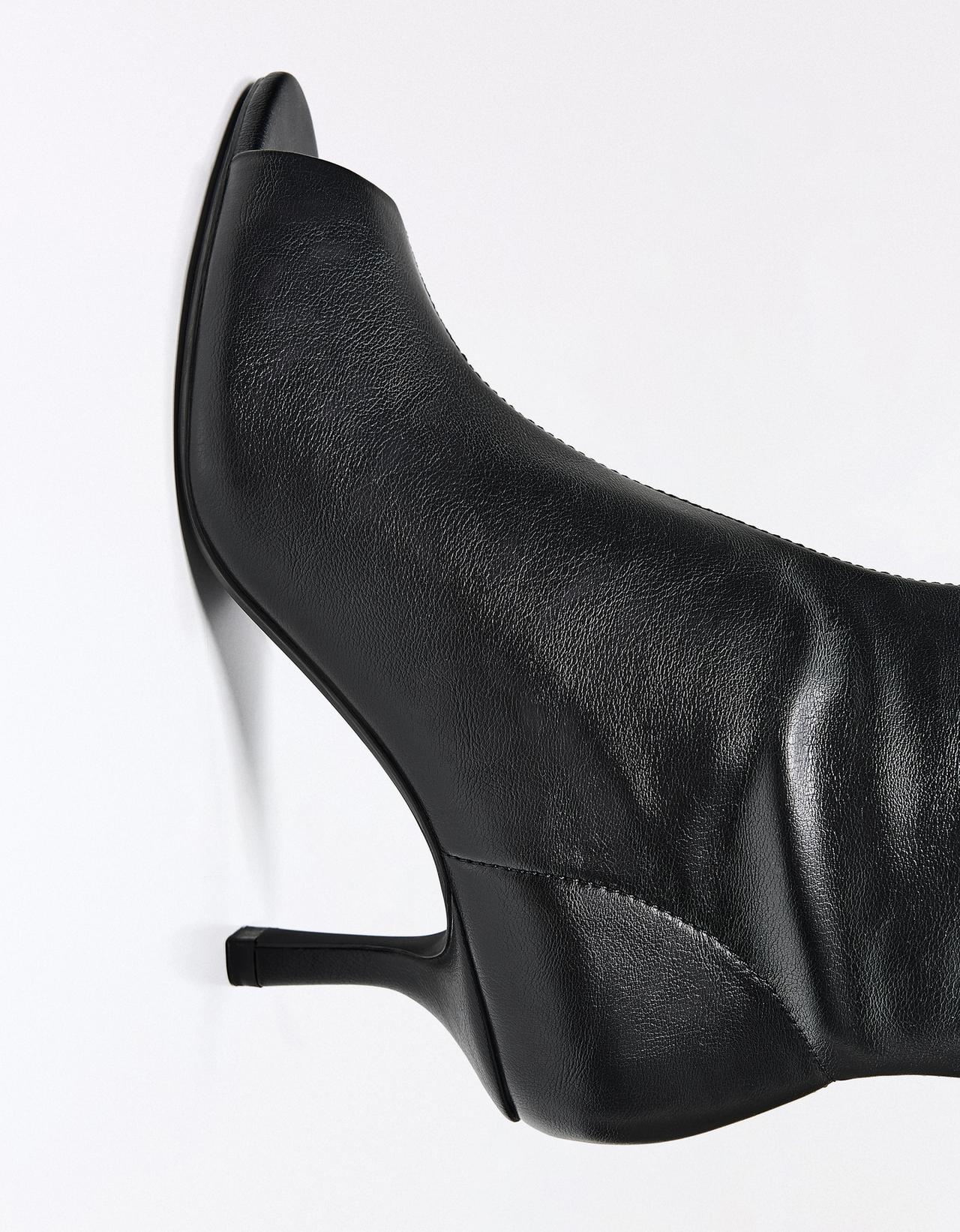 PEEP TOE HEELED ANKLE BOOTS — BLACK