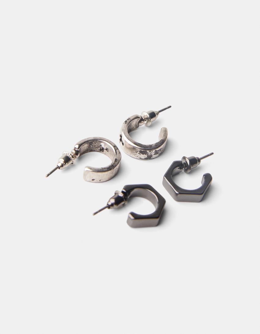 Lot 4 boucles d’oreilles anneaux croix-Argent-3