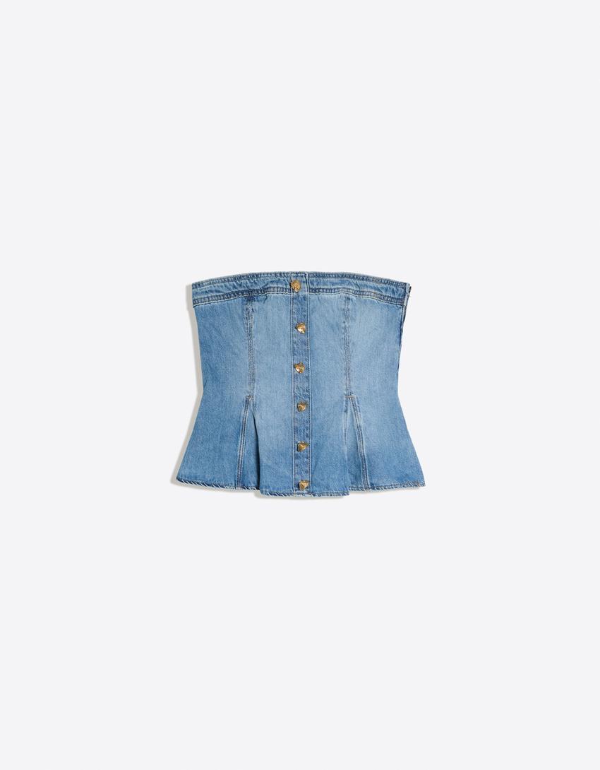 Peplum denim top-Light blue