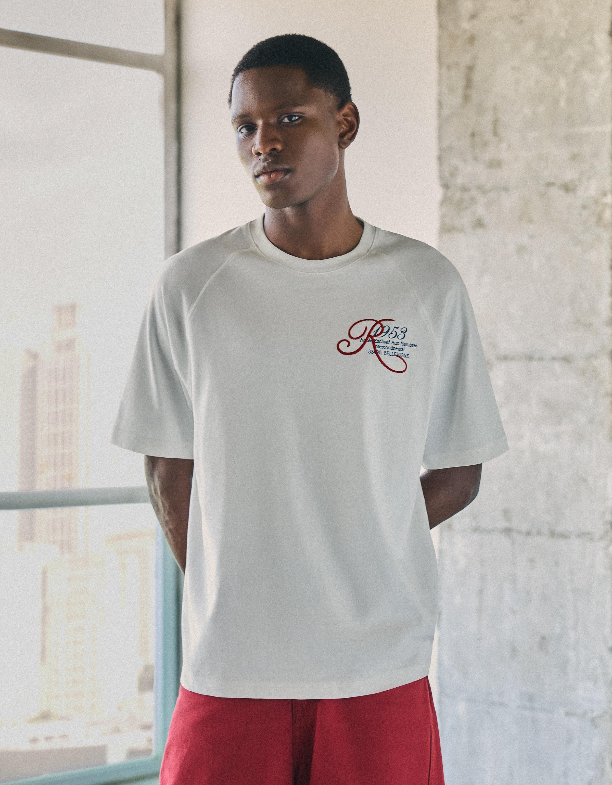 Short sleeve raglan print T-shirt — Off white