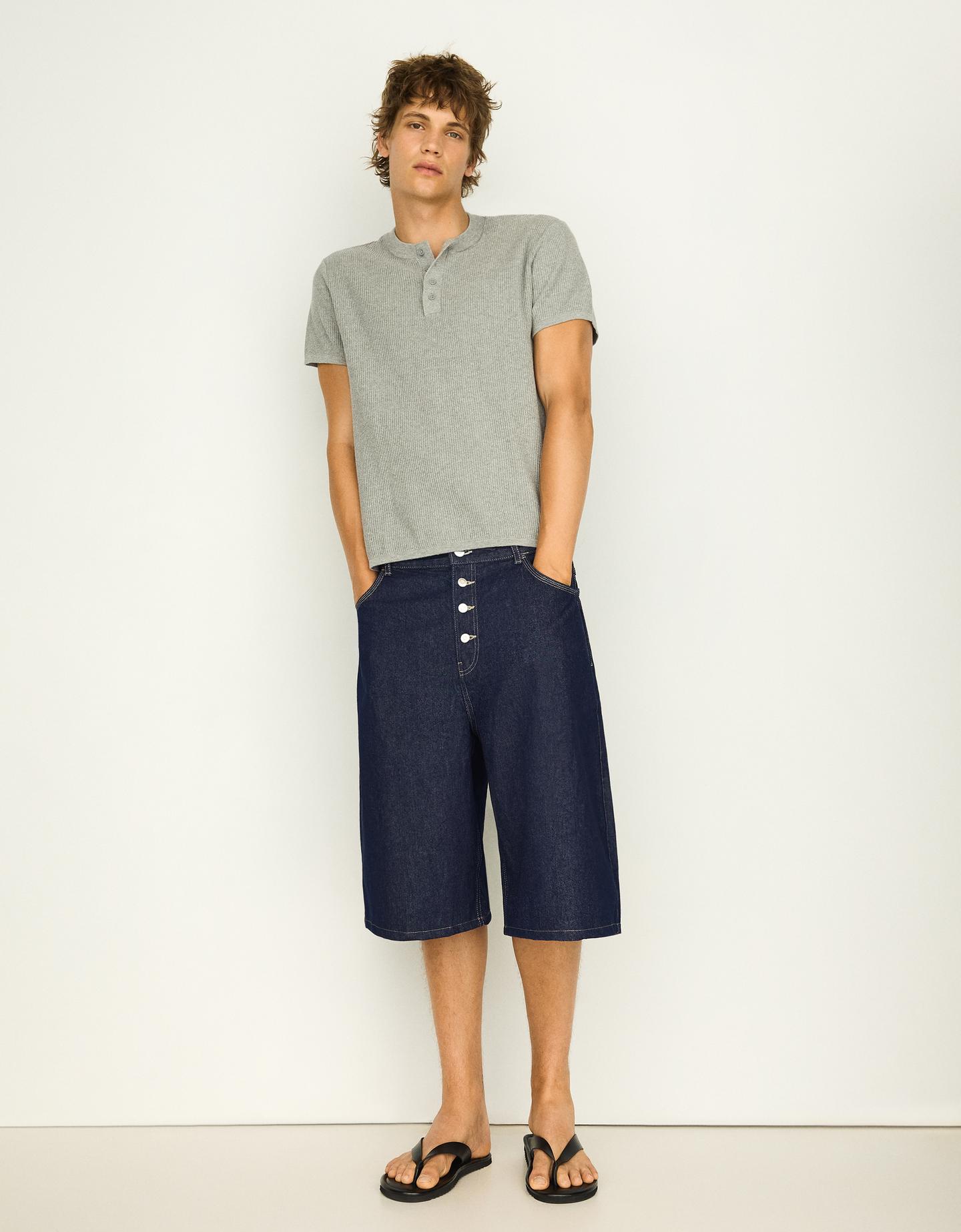 Bershka Bermuda Barrel Denim Hombre Marino