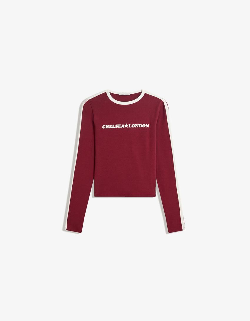 T-shirt à manches longues imprimé-Bordeaux