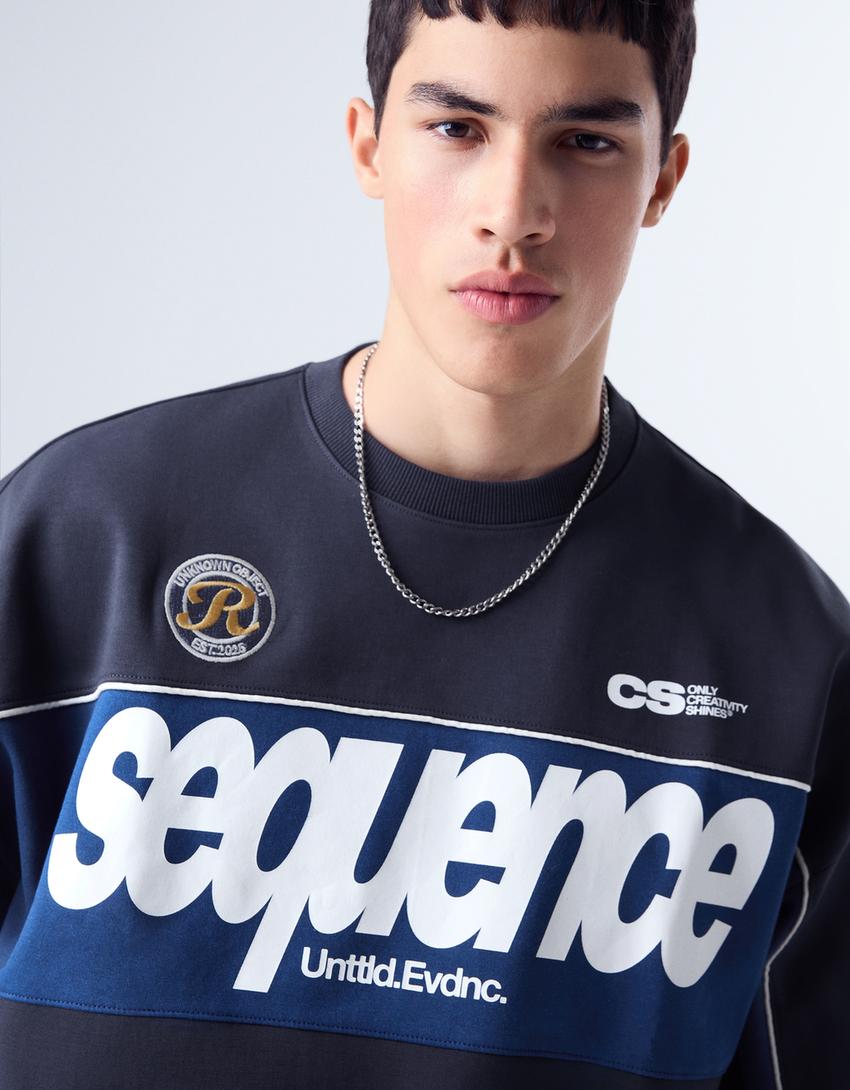 Crew neck printed sweatshirt-Blue