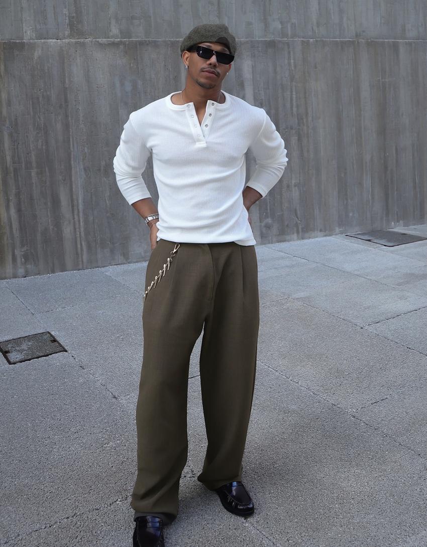 Super baggy tailored trousers-Khaki