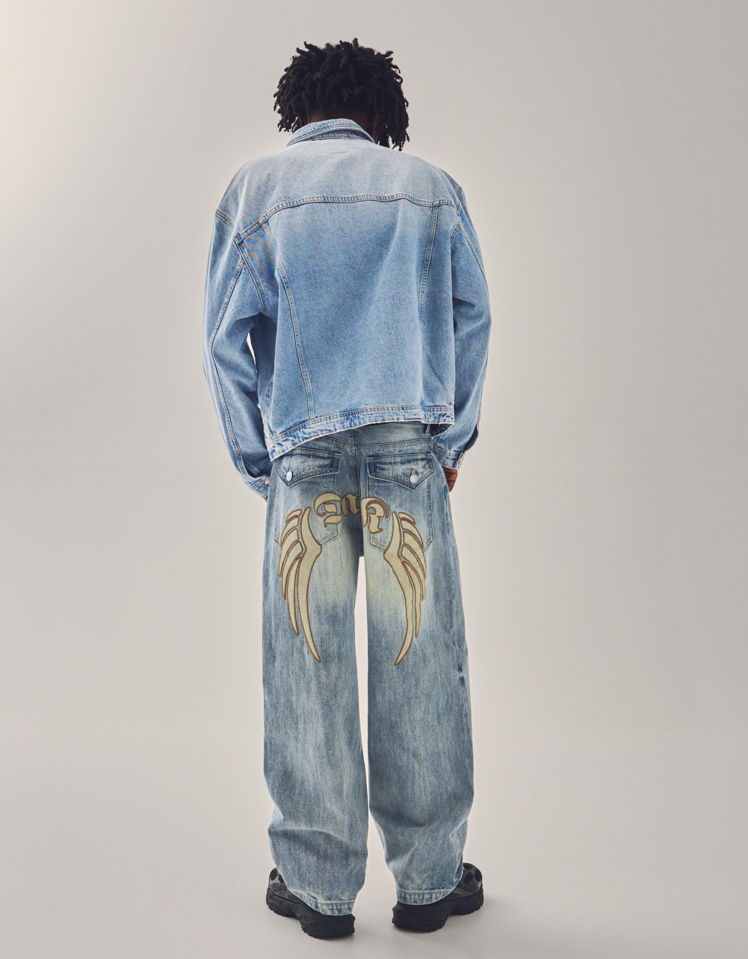 İşlemeli super baggy fit jean - Görsel 4