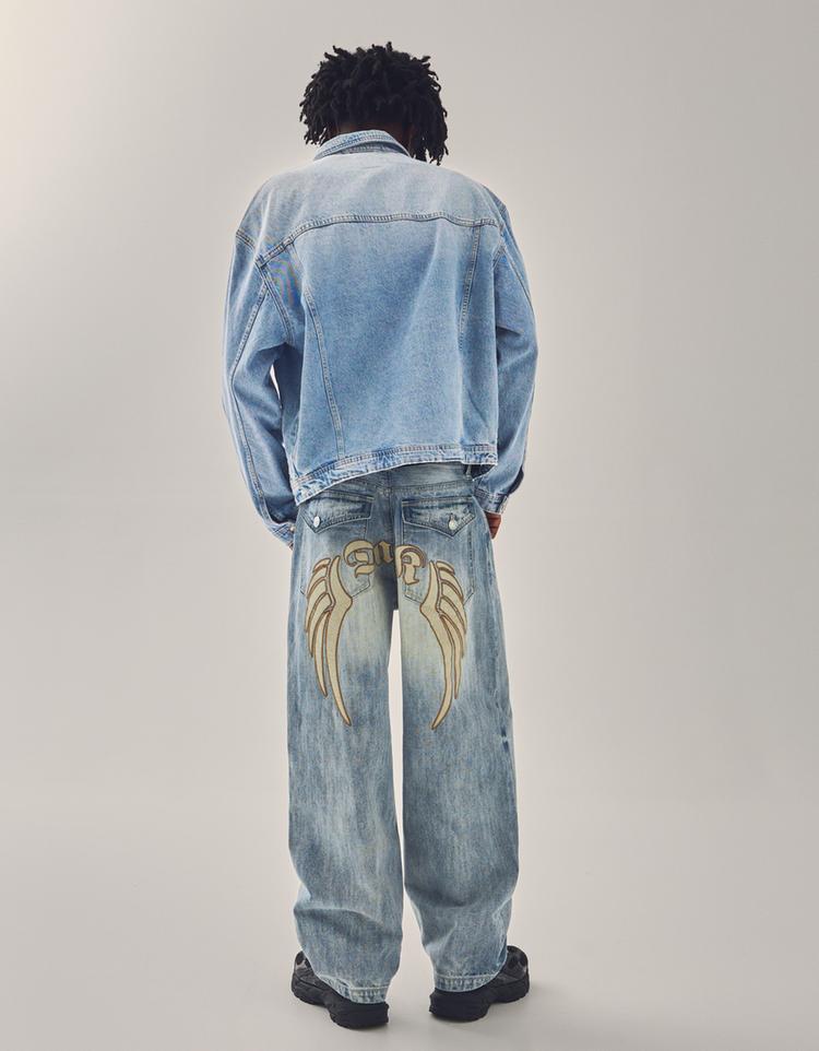 İşlemeli super baggy fit jean