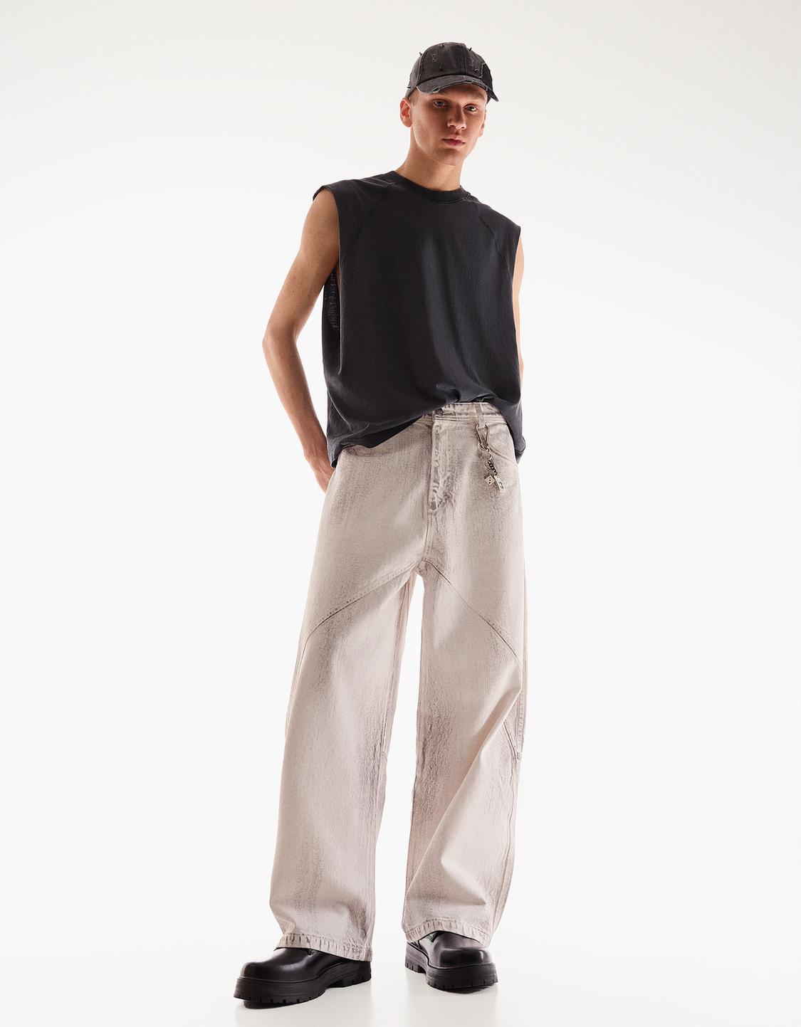 Waxed-effect balloon fit trousers