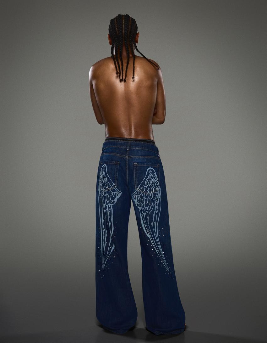 Baggy jeans met laserprint - LIMITED EDITION-Blauw