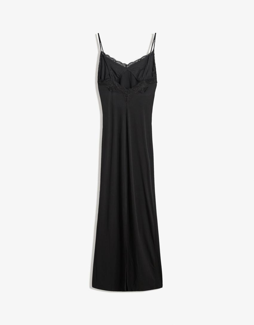 Flowing blonde lace midi dress-Black