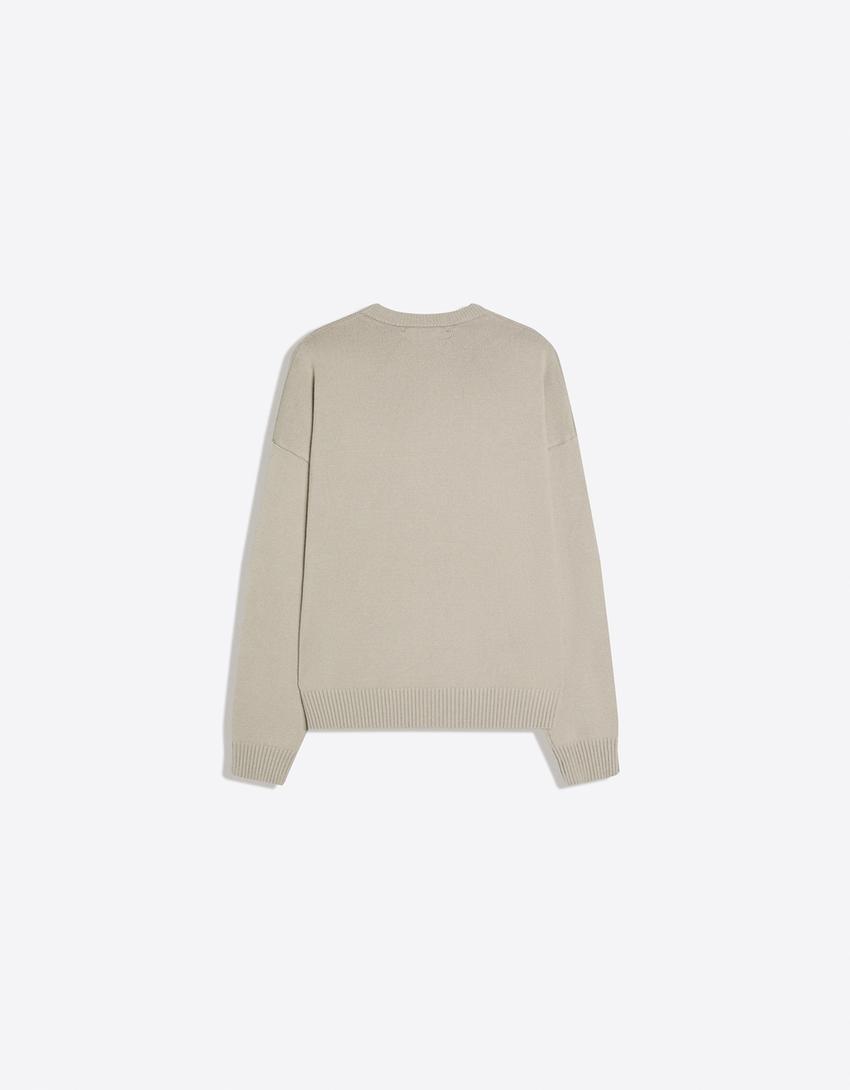 Crew neck sweater with patch-Stone