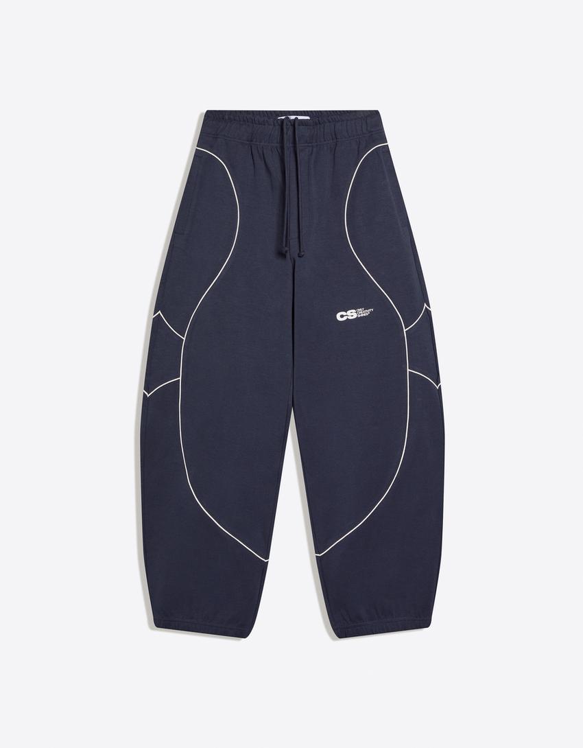 Baskılı balon fit şardonlu pantolon-Mavi