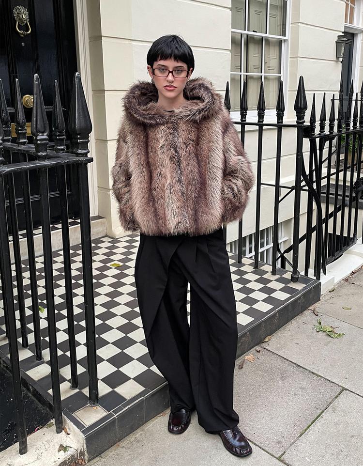 Hooded faux fur jacket