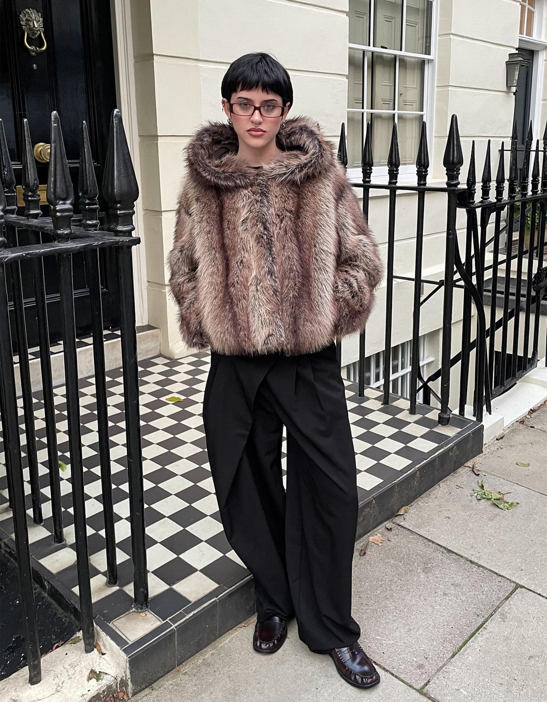 Hooded faux fur jacket