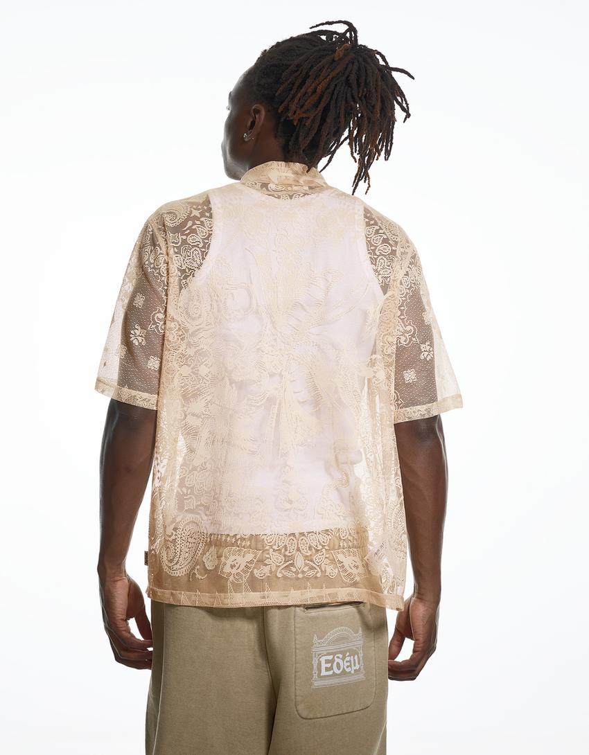 Short sleeve lace shirt ARIES X BERSHKA-Cream