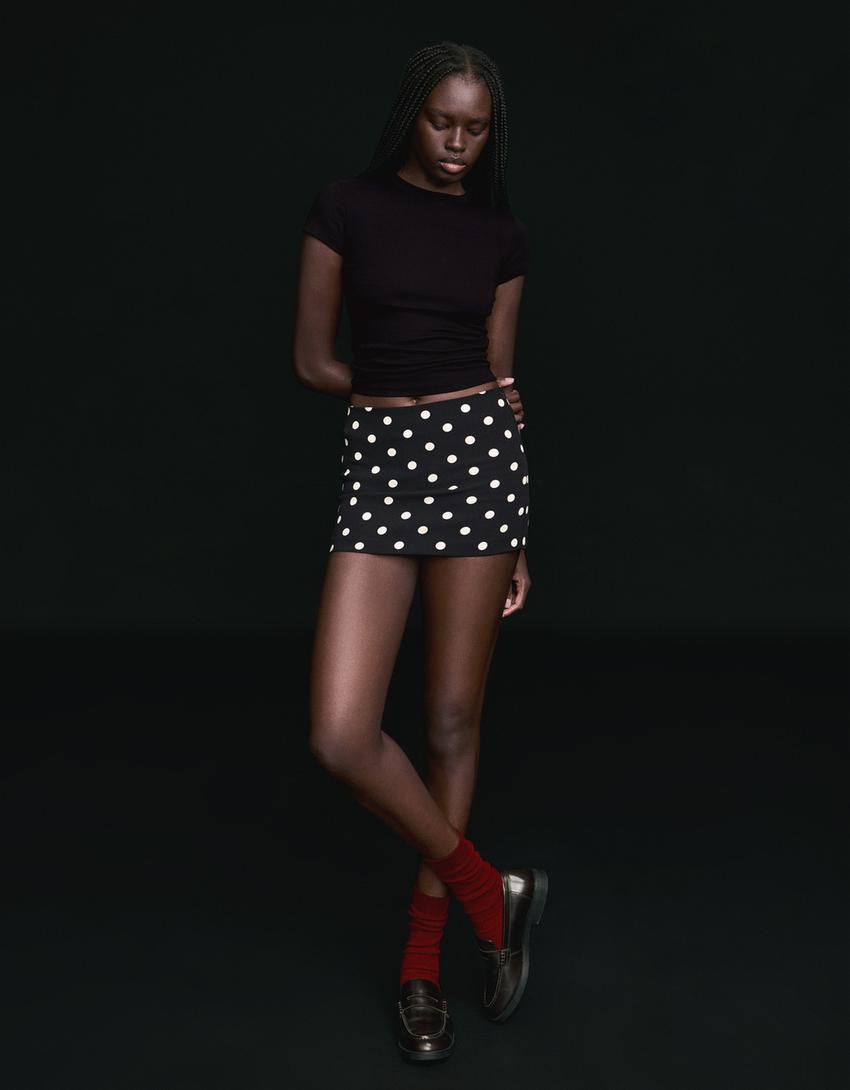 Tricou mânecă scurtă guler rotund-Negru