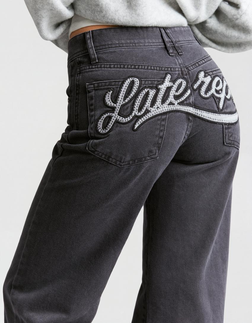 Pantalón straight sarga-Gris