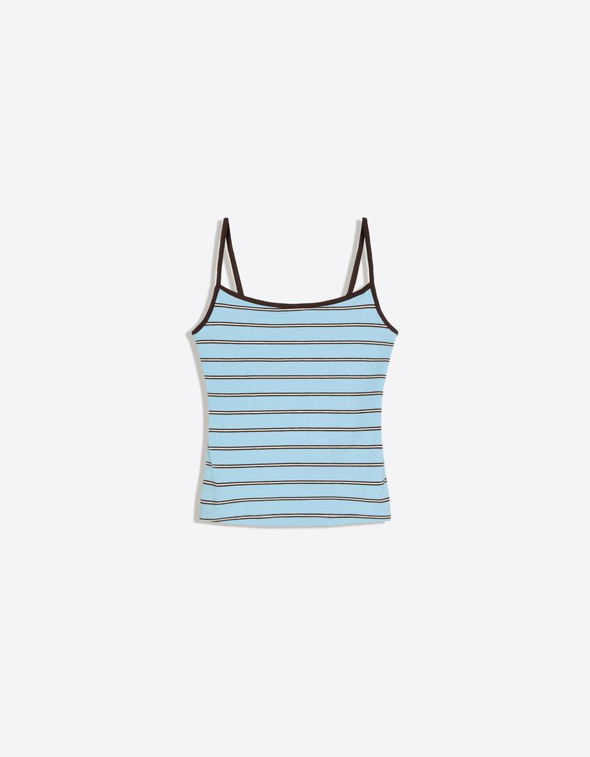 Contrast striped strappy top-Light blue