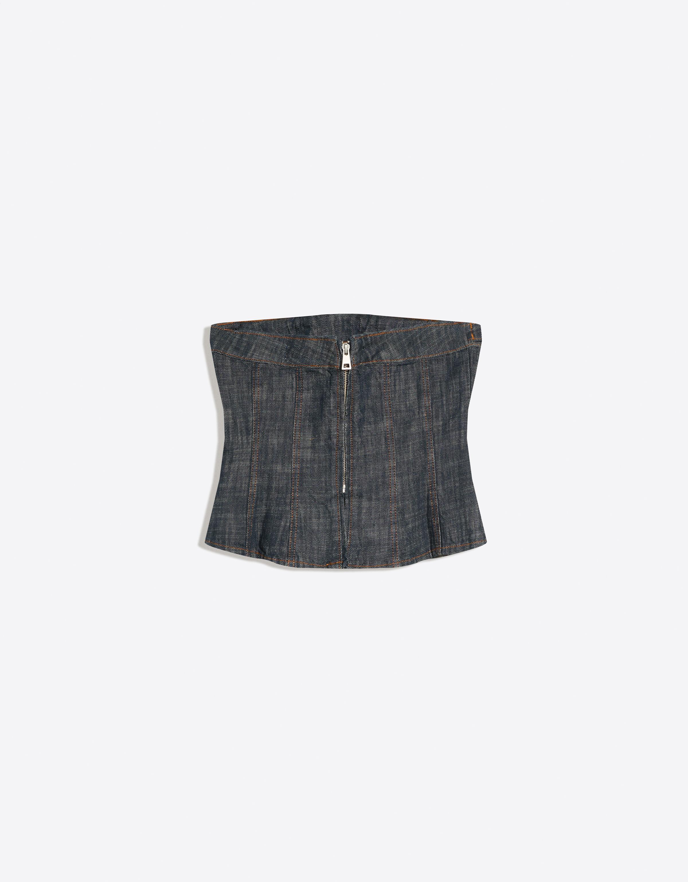 Dokulu denim top - Görsel 7