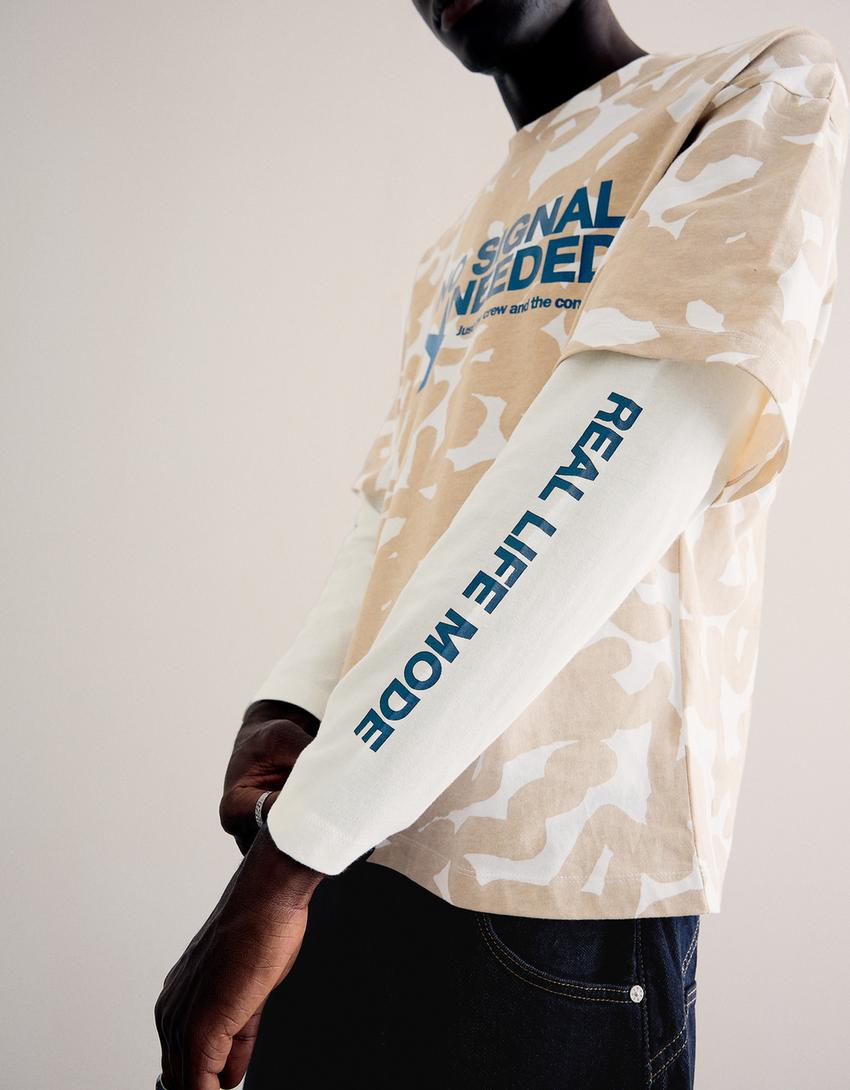 Printed double sleeve T-shirt-Off white