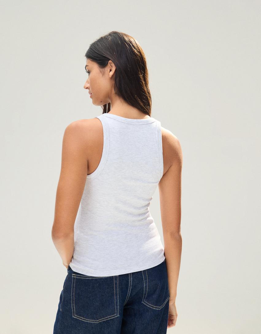 Basic Rib-Trägertop-Grau