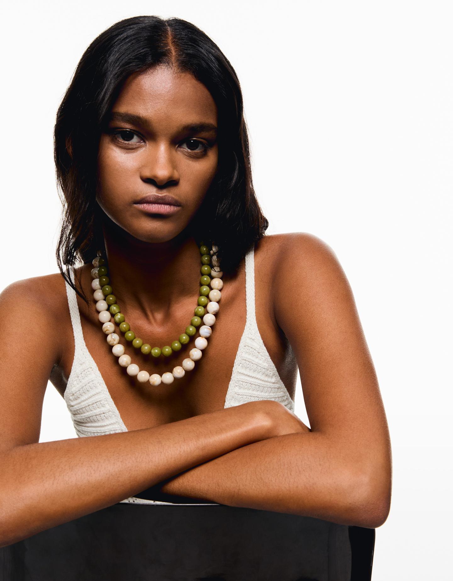 Bershka Pack 2 Collares Bolas Mujer Crudo