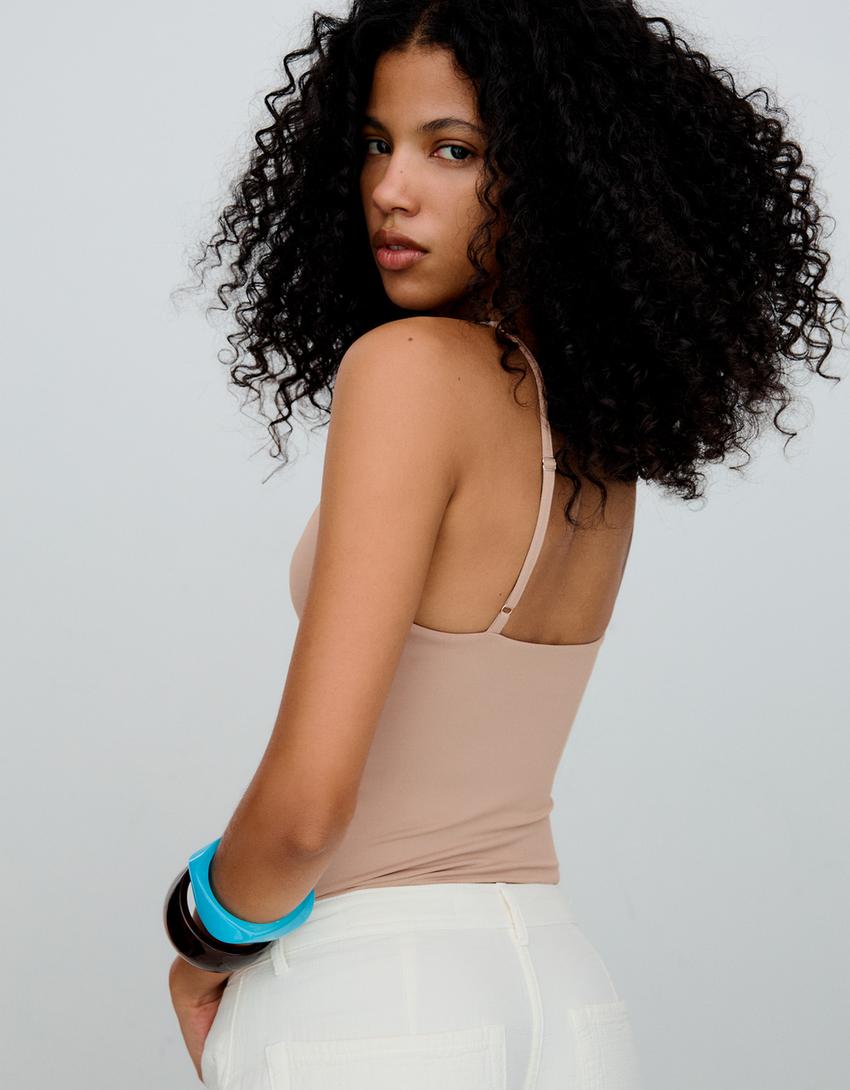 Round neck tank bodysuit-Pink