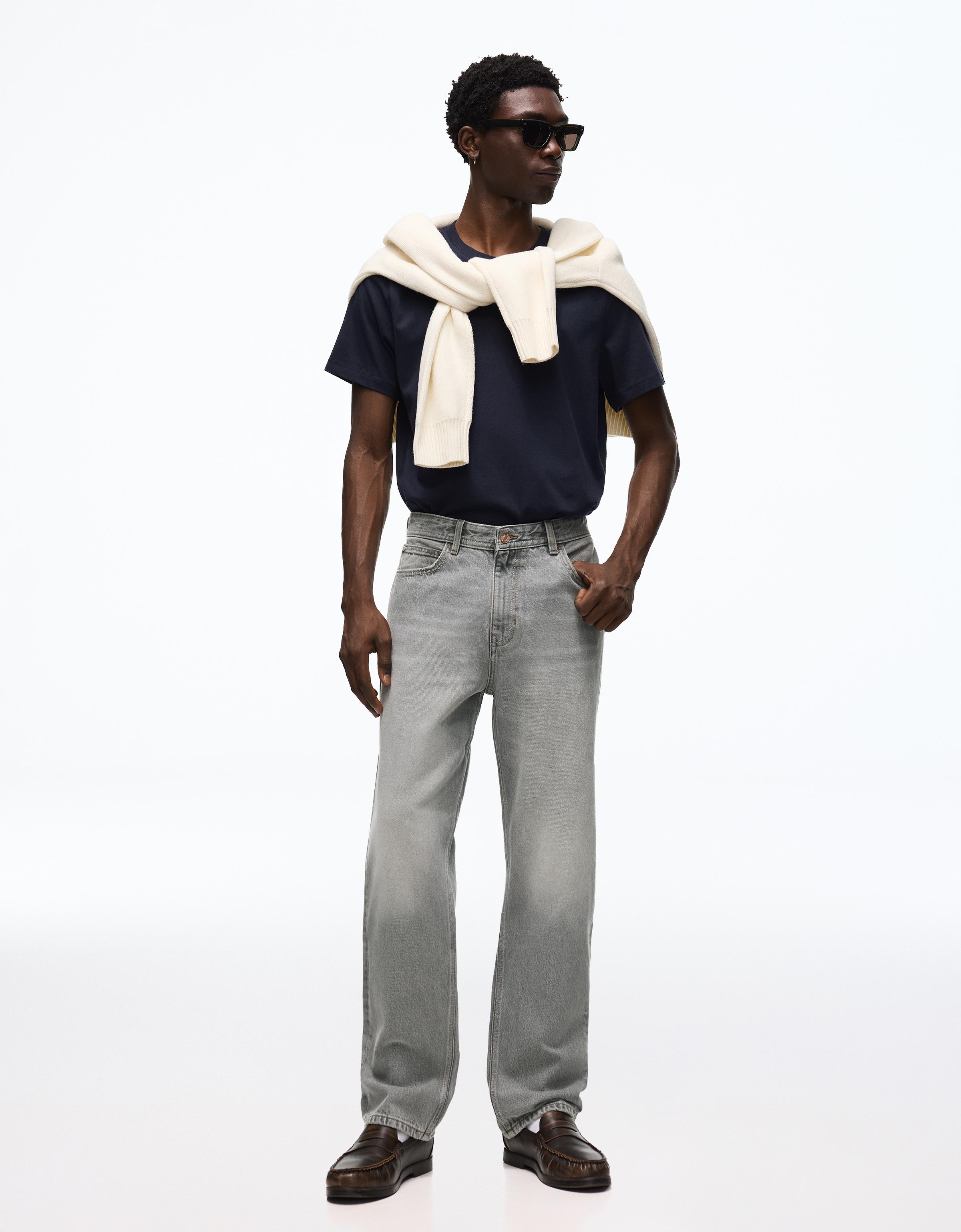 Bershka Jeans Straight Hombre Gris