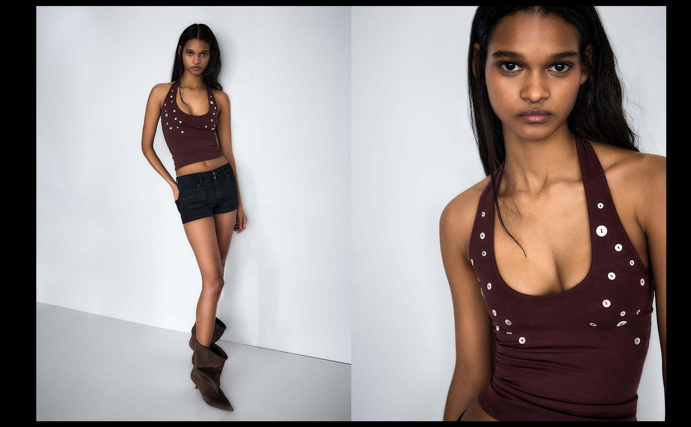 Halter yaka düğmeli bluz - Görsel 17