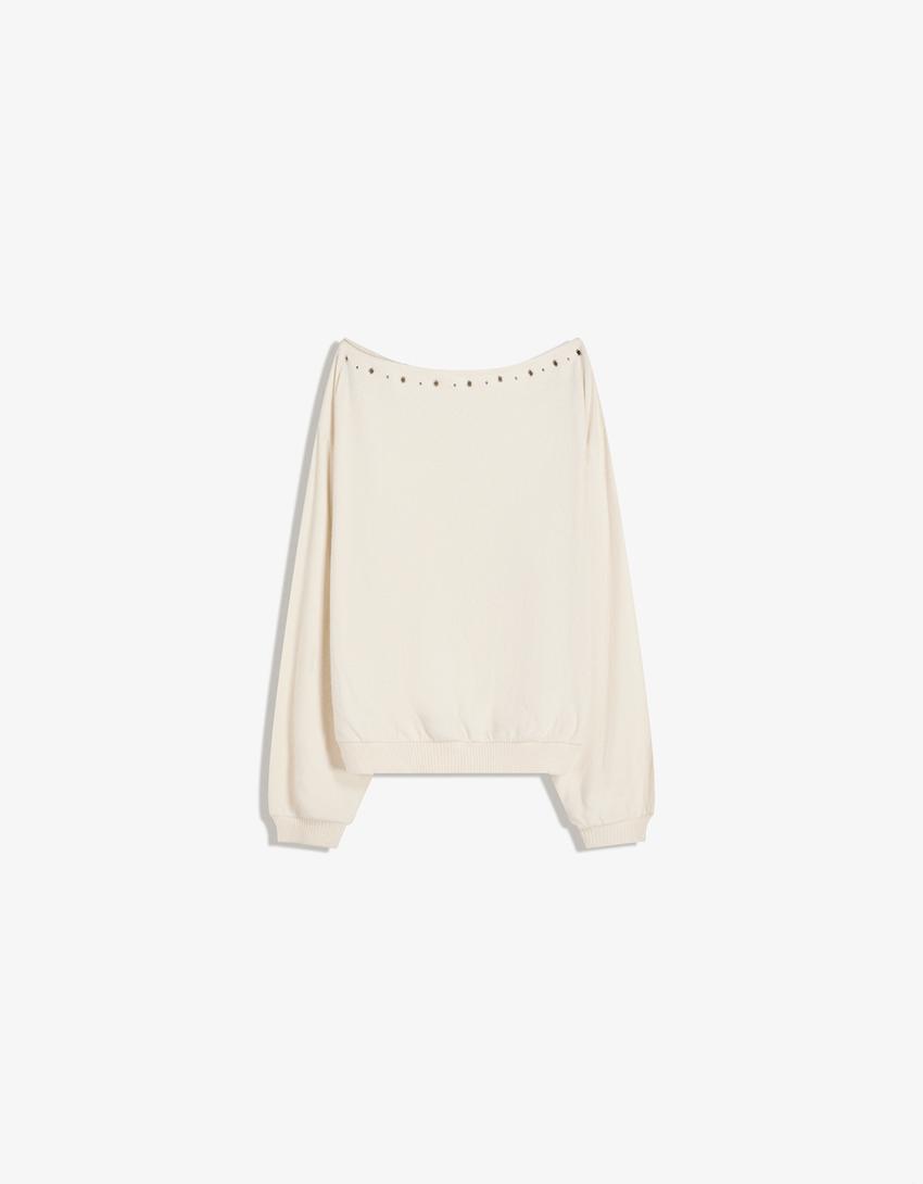 Pull maille clous-Écru