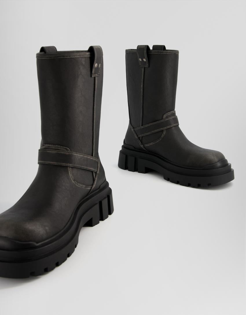 Bottines motard effet usé homme-Noir-3