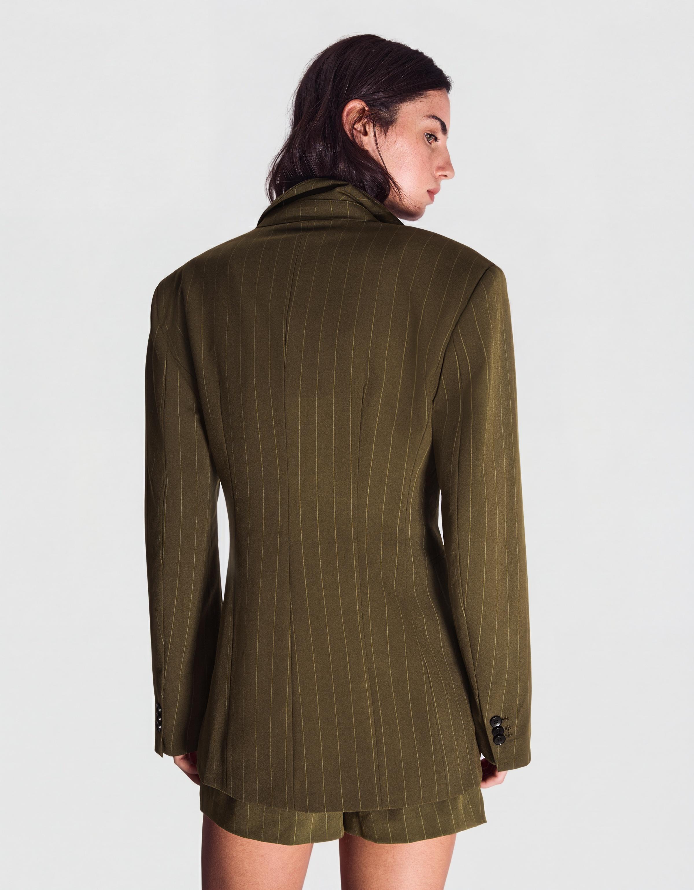 Striped double-breasted blazer — Khaki