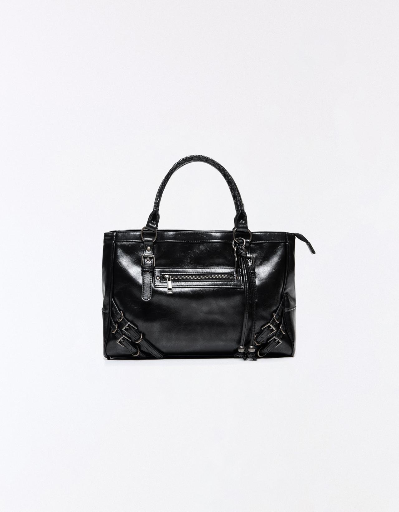 Biker bag with zips and charm — Black