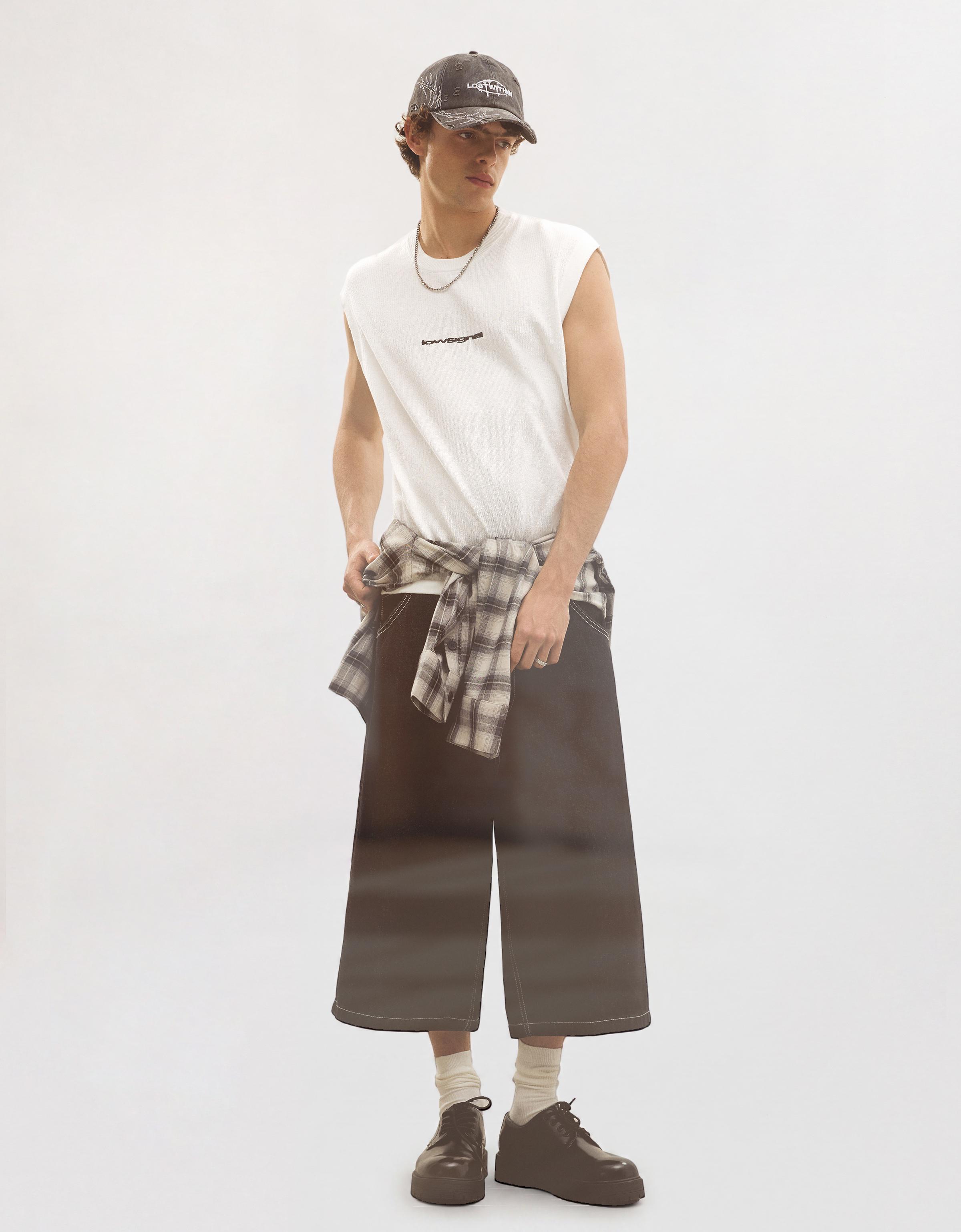 Embroidered sleeveless T-shirt — Off white