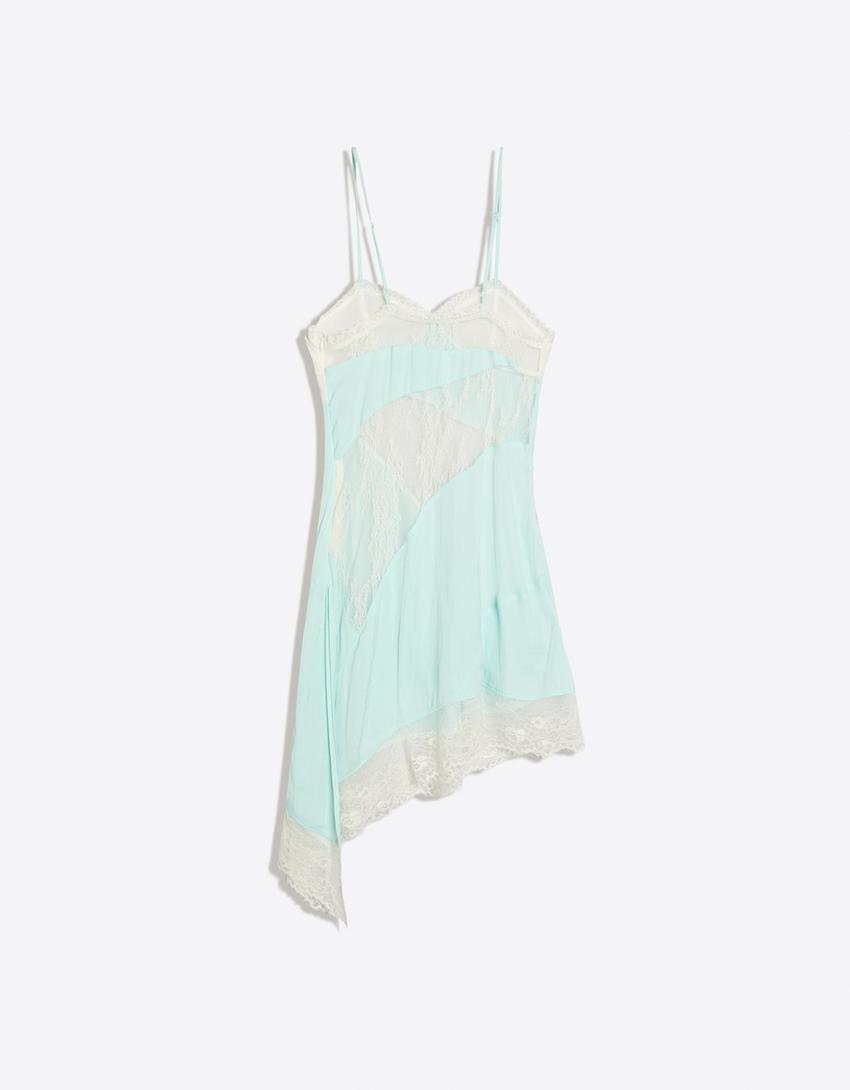 Kleid in Lingerie-Optik mit Spitze-Weiss