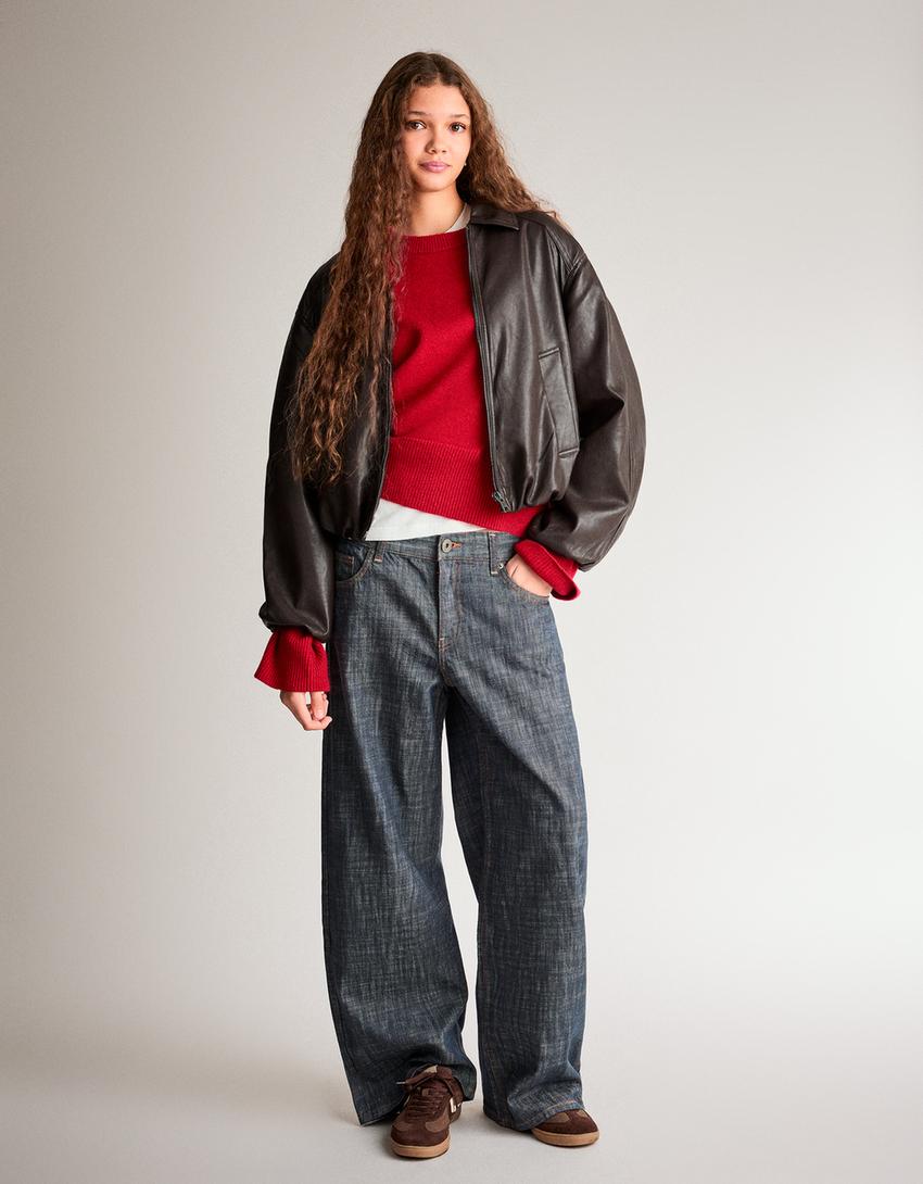 Faux leather balloon jacket-Brown