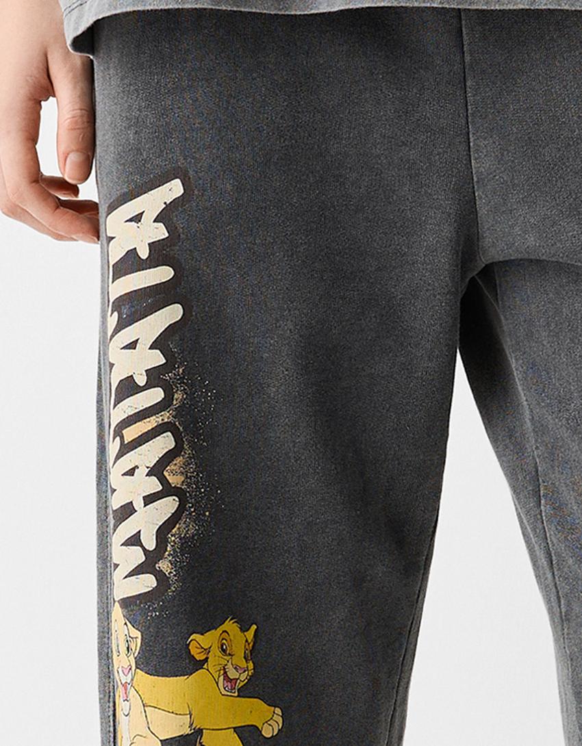 بنطال رياضي ناعم بطبعة ليون كينج-رمادي-5