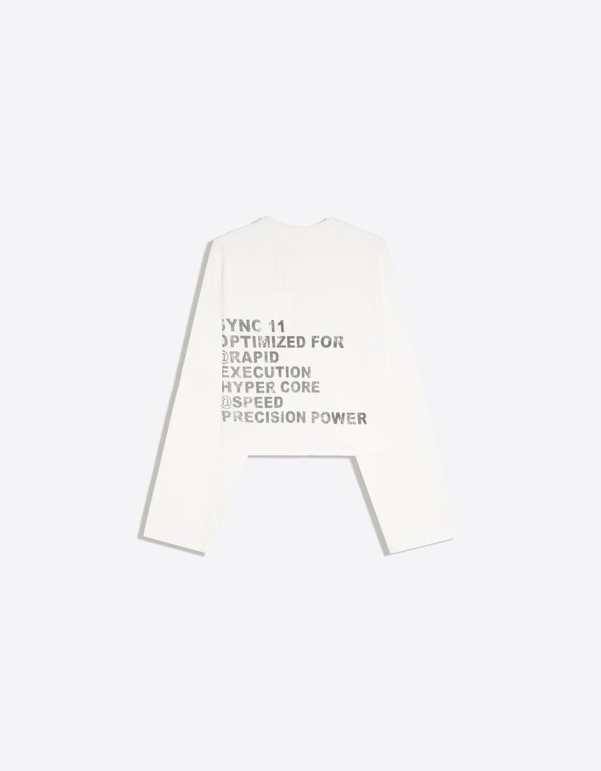 Bisiklet yaka baskılı sweatshirt-Krem