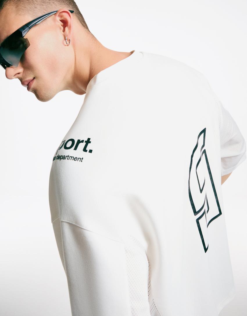 T-shirt manches courtes boxy fit imprimé-Blanc-3