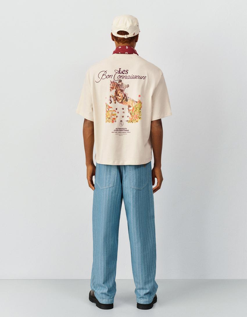 T-shirt manches courtes brodé-Blanc cassé