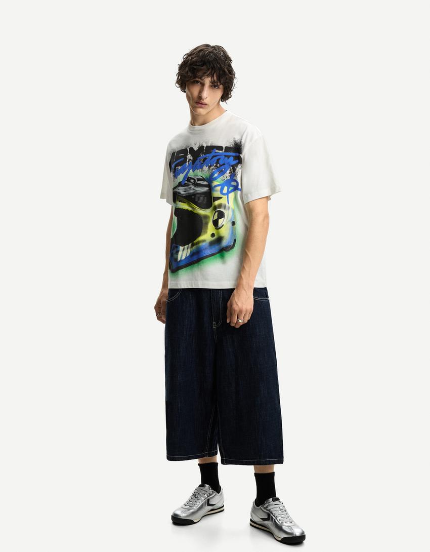T-shirt manches courtes imprimé-Blanc cassé-3