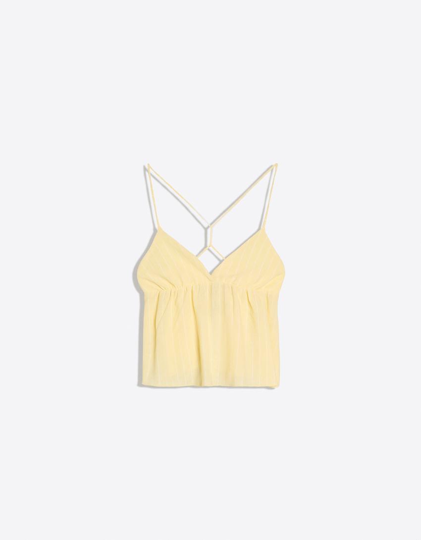 Striped peplum strappy top-Yellow