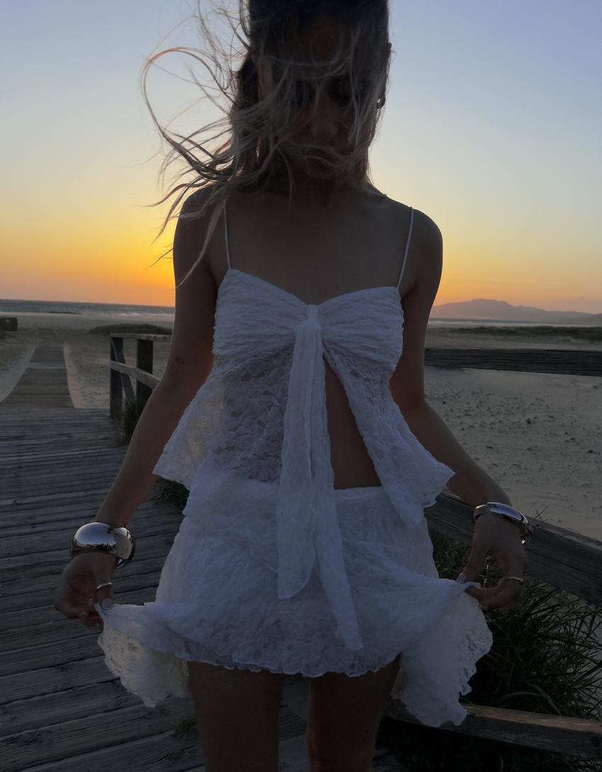 Minijupe volants dentelle-Blanc cassé-2