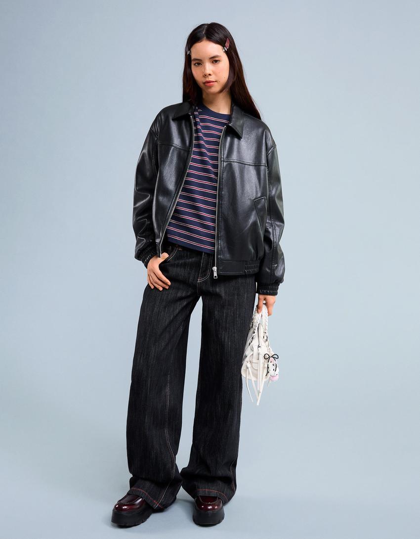Leather effect jacket-Black