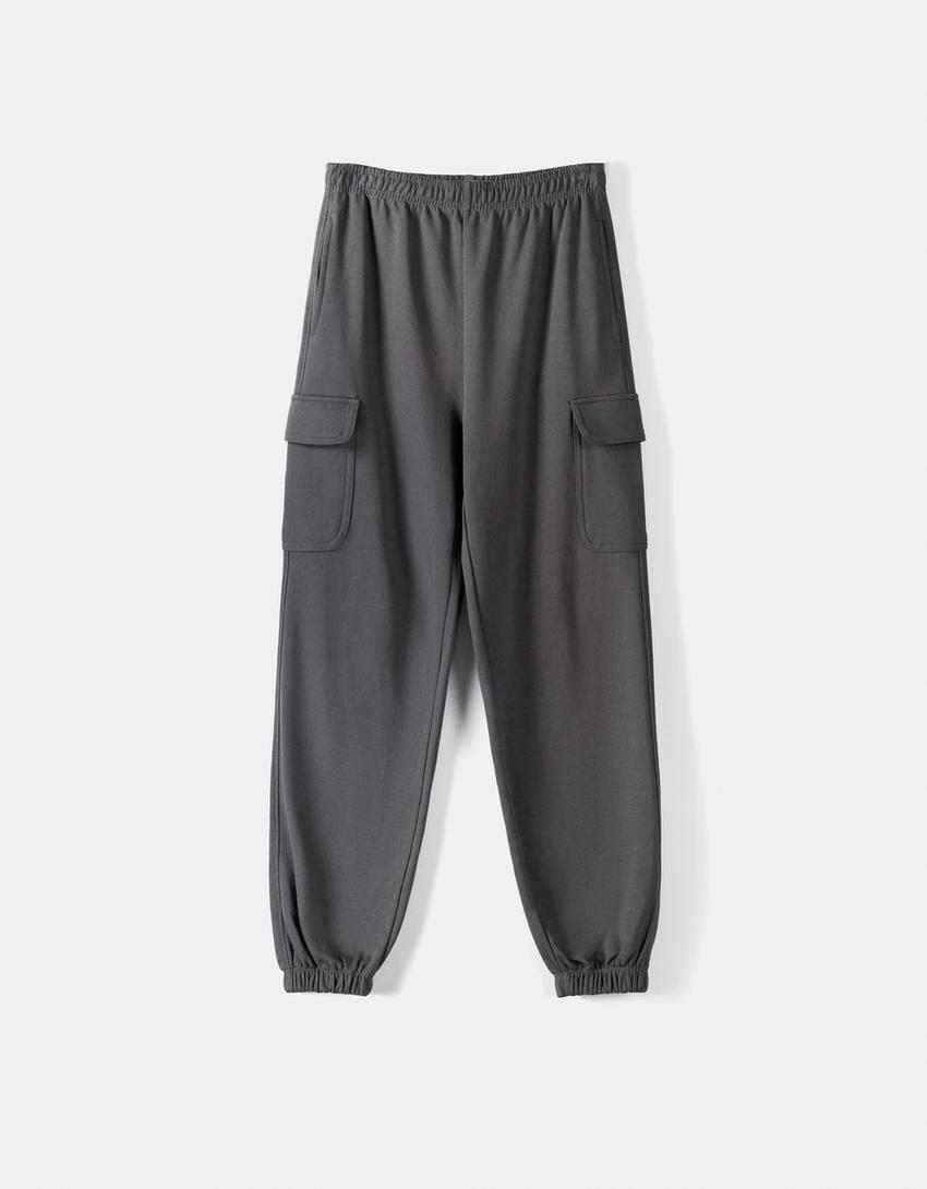 Pantalon jogger coupe cargo molleton-Gris foncé-4
