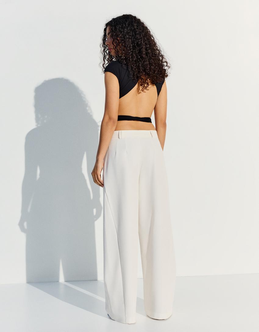 Pantalón volumen doble tela-Crudo